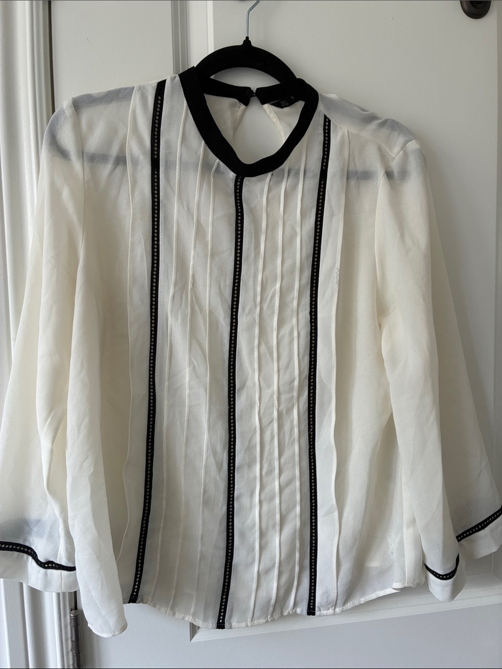 Sheer cream with Black Trim - Women's blouse